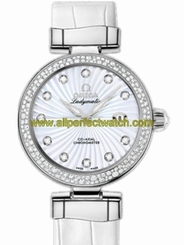 Omega Watches : 425.38.34.20.55.001 34mm Ladymatic White Mother Of Pearl Dial Stainless Steel Case, Diamonds With White Leather Strap Women Watch