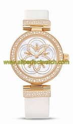 Omega Watches : 425.67.34.20.55.005 Automatic White Mother of Pearl Diamond Dial 18k Yellow Gold and Diamond Bezel White Satin Brushed Leather Women Watch