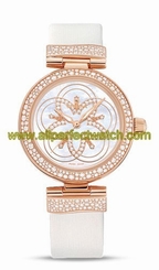 Omega Watches : 425.67.34.20.55.006 Automatic White Mother of Pearl Diamond Dial 18k Rose Gold and Diamond Bezel White Satin Brushed Leather Women Watch