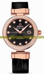 Omega Watches : 425.68.34.20.51.001 34mm Ladymatic Black Dial Rose Gold Case, Diamonds With Rose Gold Bracelet Women Watch