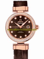Omega Watches : 425.68.34.20.63.001 34mm Ladymatic Brown Dial Rose Gold Case, Diamonds With Brown Leather Strap Women Watch