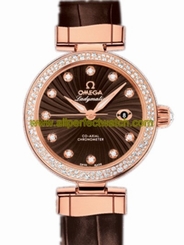 Omega Watches : 425.68.34.20.63.002 34mm Ladymatic Brown Dial Rose Gold Case, Diamonds With Brown Leather Strap Women Watch