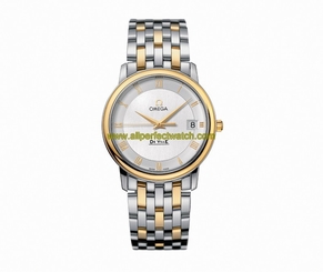 Omega Watches : 4310.32.00 34.4mm Prestige Quartz Silver Dial Yellow Gold Case With Yellow Gold And Stainless Steel Bracelet Men Watch