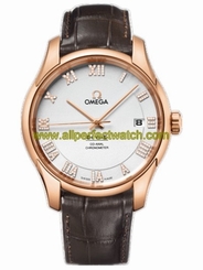 Omega Watches : 431.53.41.21.52.001 41mm Automatic Co-Axial Chronometer Silver Dial Rose Gold Case, Diamonds With Brown Leather Strap Men Watch