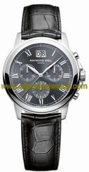 Raymond Weil Watches : 4476-STC-00600 Chronograph Gray Dial Stainless Steel With Roman Numeral Hour Markings And Leather Strap Men Watch