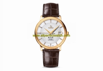 Omega Watches : 4617.35.02 36.5mm Automatic Prestige Silver Dial Yellow Gold Case With Brown Leather Strap Men Watch