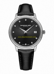 Raymond Weil Watches : 5388-SLS-20081 Quartz Black Diamonds Dial Diamond Bezel Leather Women Watch