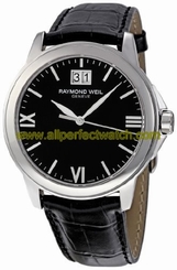 Raymond Weil Watches : 5476-ST-00207 Quartz Black Dial Stainless Steel Case With Leather Strap Men Watch