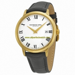 Raymond Weil Watches : 5488-PC-00300 Quartz Roman Numerals Dial Date Yellow Gold PVD Plating Stainless Steel Case Black Leather Men Watch