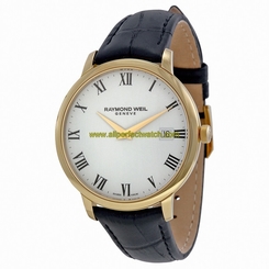 Raymond Weil Watches : 5588-PC-00300 Quartz Roman Numerals Dial Date Yellow Gold PVD Plating Case Black Leather Men Watch