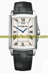 Raymond Weil Watches : 5596-STC-00800 Quartz Rectangular Beige Dial Stainless Steel Case With Roman Numeral Hour Indices And Black Leather Stap Men Watch