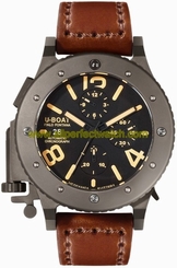 U-Boat Watches : 6472 Automatic Chronograph Date Titanium Case Brown Leather Men Watch