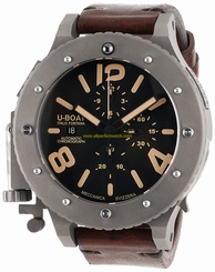 U-Boat Watches : 6475 Automatic Chronograph Date Titanium Case Brown Leather Men Watch