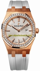 Audemars Piguet Watches : 67651OR.ZZ.D010CA.01 Quartz 18kt Rose Gold Silver Dial White Rubber Band Women Watch