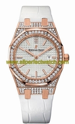 Audemars Piguet Watches : 67652OR.ZZ.D011CR.01 Quartz Analog Date 18ct Rose Gold and Diamond Case White Leather Women Watch