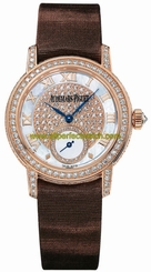 Audemars Piguet Watches : 77229OR.ZZ.A082MR.01 Manual Wind 18kt Rose Gold Mother Of Pearl With Diamonds Dial Brown Satin Band Women Watch