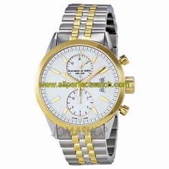 Raymond Weil Watches : 7735-STP-30001 Automatic Chronograph White Dial Stainless Steel Case With Yellow PVD Gold Coating and Stainless Steel Bracelet Men Watch