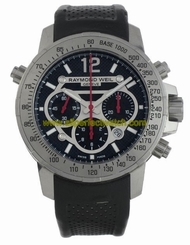 Raymond Weil Watches : 7800-STC-05207 Automatic Chronograph Black Dial Stainless Steel Case With Black Leather Strap Men Watch