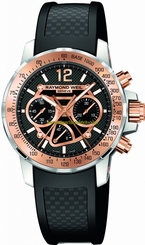 Raymond Weil Watches : 7900-SR-05207 Automatic Chronograph Nabucco Cuore Caldo Special Edition Black Dial And Rose Gold, Titanium And Carbon Fibre Stainless Steel Case With Genuine Rubber And Leather Strap Men Watch