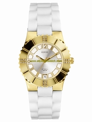 Guess Watches : 80332L2 Quartz Silver Dial Stainless Steel Case With White Silicone Strap Women Watch