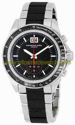 Raymond Weil Watches : 8620-STR-20001 Quartz Black Dial Stainless Steel Case And Tachymeter Functions With Black Rubber And Stainless Steel Bracelet Men Watch