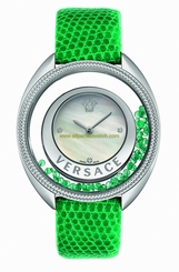 Versace Watches : 86Q961MD497S455 Quartz Analog Mother of Pearl Dial Green Leather Women Watch