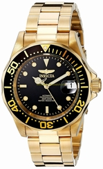 Invicta Watches : 8929 Black Dial 23k-gold-plated-stainless-steel Band Men Watch