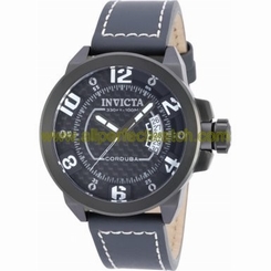 Invicta Watches : 90207 Black Dial Leather Men Watch