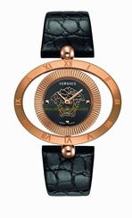 Versace Watches : 91Q80D008S009 Quartz Analog Black Dial Rose Gold Stainless Steel Bezel Leather Women Watch