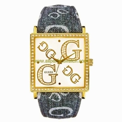 Guess Watches : 95212L8 Quartz Analog White Dial Crystal Bezel Blue Fabric Women Watch