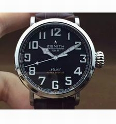 Zenith Pilot Extra Special SS/LE Black Dial on Brown Leather Strap
