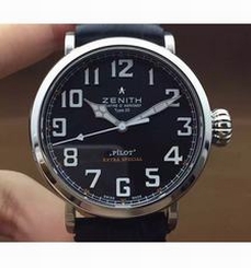 Zenith Pilot Extra Special SS/LE Black Dial on Black Leather Strap
