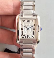 Cartier Tank Anglaise Ladies W5310022 GS Stainless Steel Silver Dial Swiss Quartz