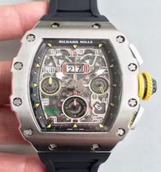 Richard Mille RM011-03 KV V2 Stainless Steel Black Skeleton Dial Swiss 7750