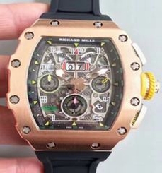 Richard Mille RM011-03 KV V2 Rose Gold Black Skeleton Dial Swiss 7750
