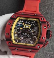 Richard Mille RM011 Red QTPT Flyback Chronograph KV Red Forged Carbon Yellow Skeleton Dial Swiss 7750