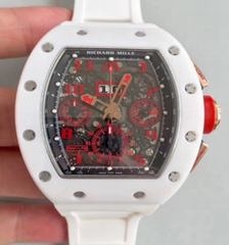 Richard Mille RM011-FM Felipe Massa Flyback Dubai Chronograph KV White Ceramic Black & Red Skeleton Dial Swiss 7750