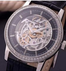 Vacheron Constantin Patrimony Stainless Steel & Diamonds Skeleton & Black Dial Swiss 2824