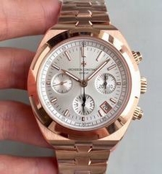 Vacheron Constantin Overseas Chronograph 5500V/000R-B074 JF Rose Gold Silver Dial Swiss 7750