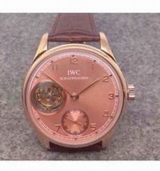 Fake AAA  IWC Portuguese Regulateur Tourbillon IW5446 Rose Gold Pink Dial Swiss Tourbillon Watch