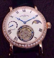 Patek Philippe Tourbillon Moonphase Power Reserve Rose Gold Diamonds Bezel Swiss Tourbillon