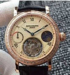 Patek Philippe Tourbillon Moonphase Power Reserve Rose Gold & Diamonds Gold Dial Swiss Tourbillon