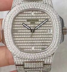 Patek Philippe Nautilus Jumbo 5719/1G-001 DM Stainless Steel & Diamonds Diamonds Dial Swiss 324SC