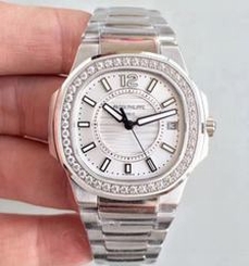 Patek Philippe Nautilus Ladies 7010/1G-001 JJ Stainless Steel & Diamonds Silver Dial Swiss Quartz E23-250 S C