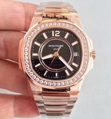 Patek Philippe Nautilus Ladies 7010/1R-010 JJ Rose Gold & Diamonds Black Dial Swiss Quartz E23-250 S C