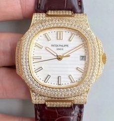 Patek Philippe Nautilus Jumbo 5719/1G-001 2018 N Yellow Gold & Diamonds White Dial Swiss 324SC