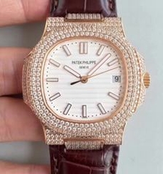 Patek Philippe Nautilus Jumbo 5719/1G-001 2018 N Rose Gold & Diamonds White Dial Swiss 324SC