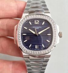Patek Philippe Nautilus Ladies 7018/1A-010 PF Stainless Steel & Diamonds Blue Dial Swiss 324 S C