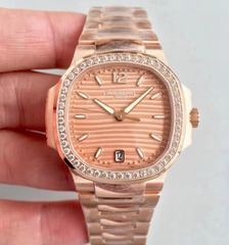 Patek Philippe Ladies Nautilus 7118/1200R PF Rose Gold & Diamonds Rose Gold Dial Swiss 324SC