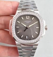 Patek Philippe Nautilus Ladies 7018/1A-011 PF Stainless Steel & Diamonds Anthracite Dial Swiss 324SC